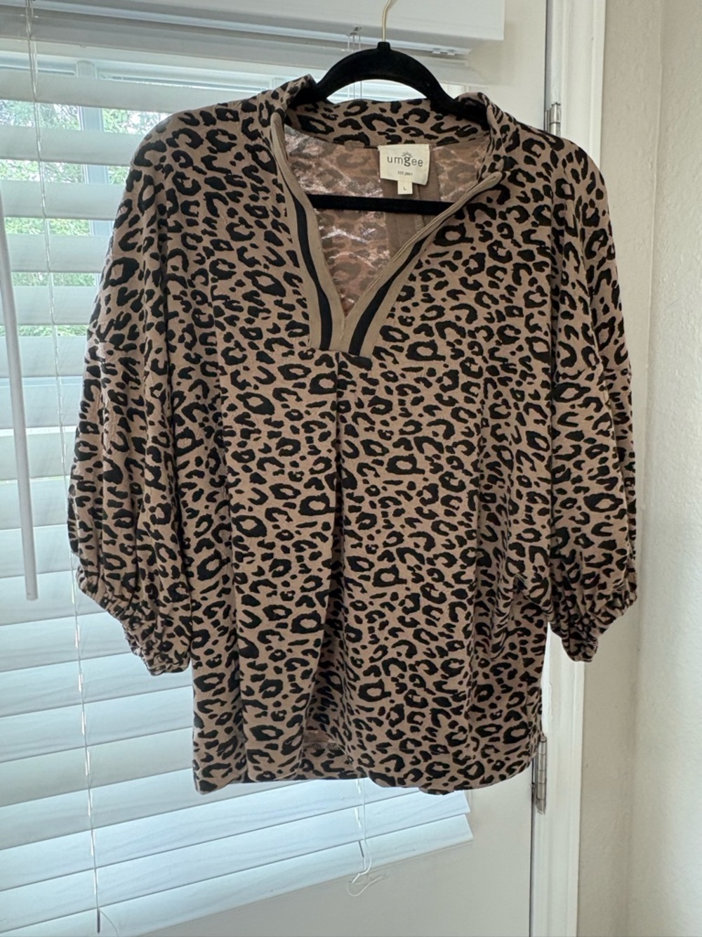 Umgee Taupe & Black Animal Print V-Neck Top